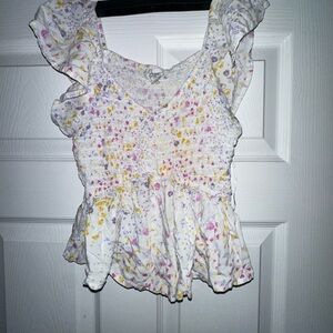 Floral Ruffle Sleeve Crop Top